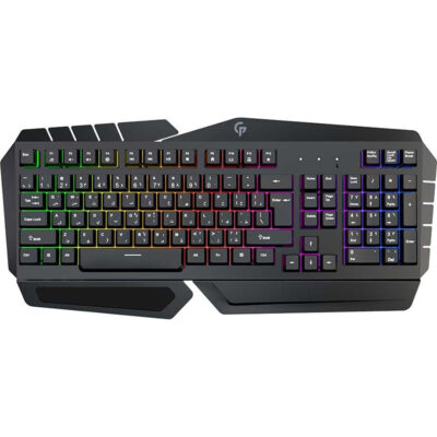 Porodo Gaming Metal Frame Gaming Keyboard Slim Full-Sized Keyboard Rainbow Lighting PDX212-BK