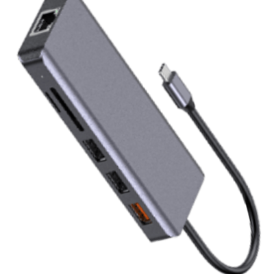 Porodo 9in1 4K HDMI Ethernet USB-C Hub Grey-PD-91CHB-GY